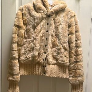 Juicy Couture Faux Fur Jacket Cream Beige Hooded Full Zip Size S